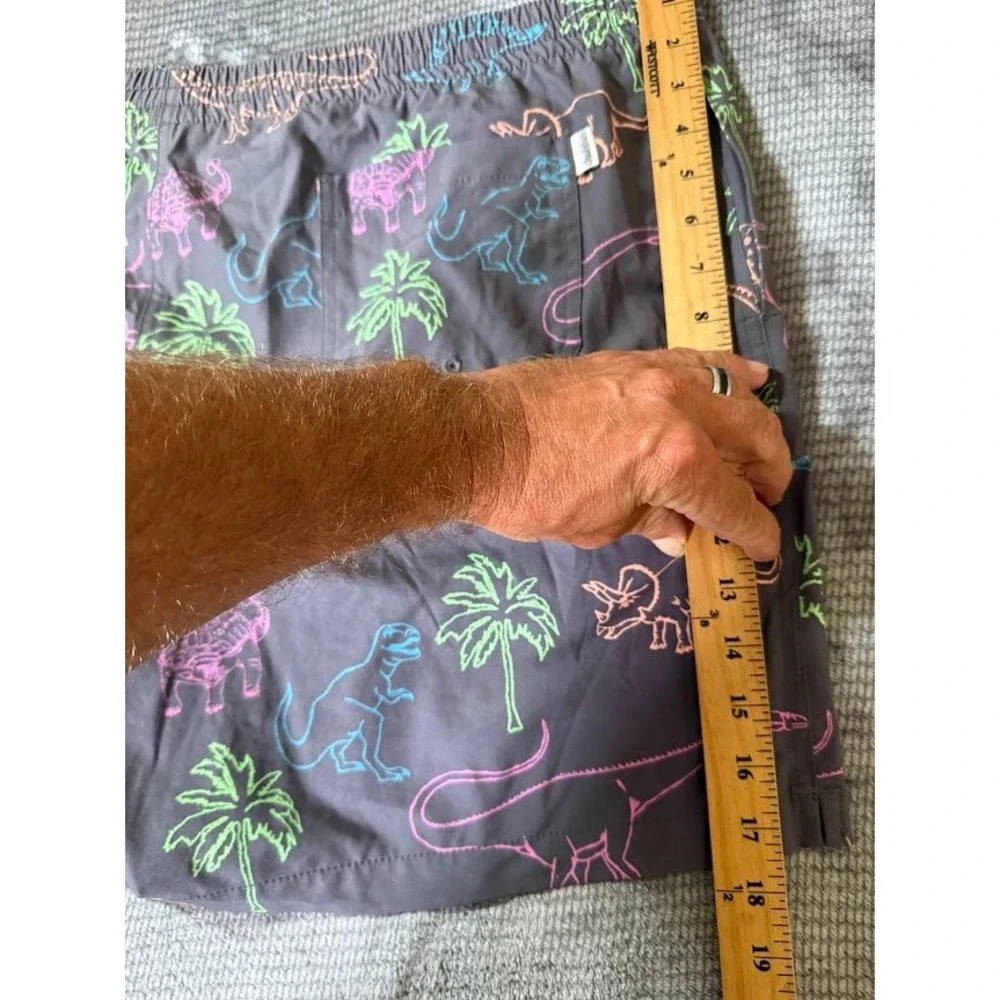 Chubbies Mens 2XL Swim Trunks Gray Neon Dinosaur Palm Tree 42X6 Shorts